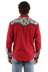 Scully Leather red white & blue floral tooled embroidery shirt