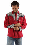 Scully Leather red white & blue floral tooled embroidery shirt