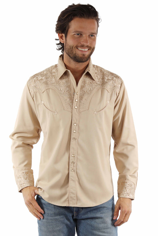 Scully Leather sand floral tooled embroidery shirt