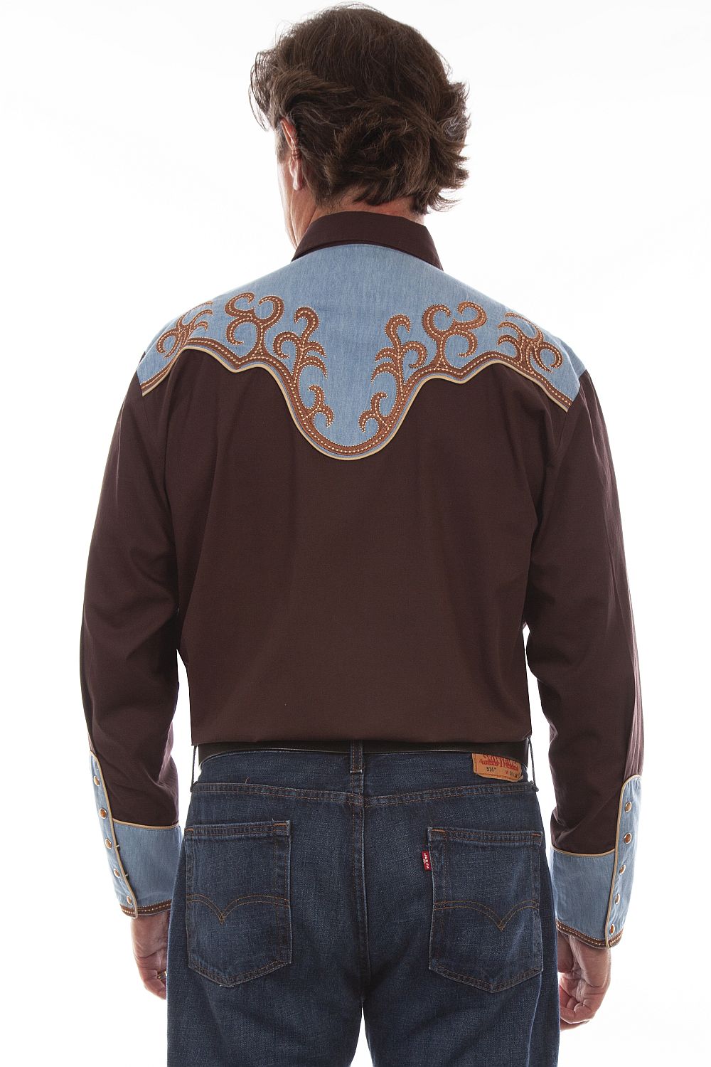 Scully Leather Brown Western Shirt with Yokes - Flyclothing LLC