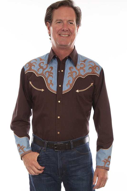 Scully Leather Brown Western Shirt with Yokes - Flyclothing LLC