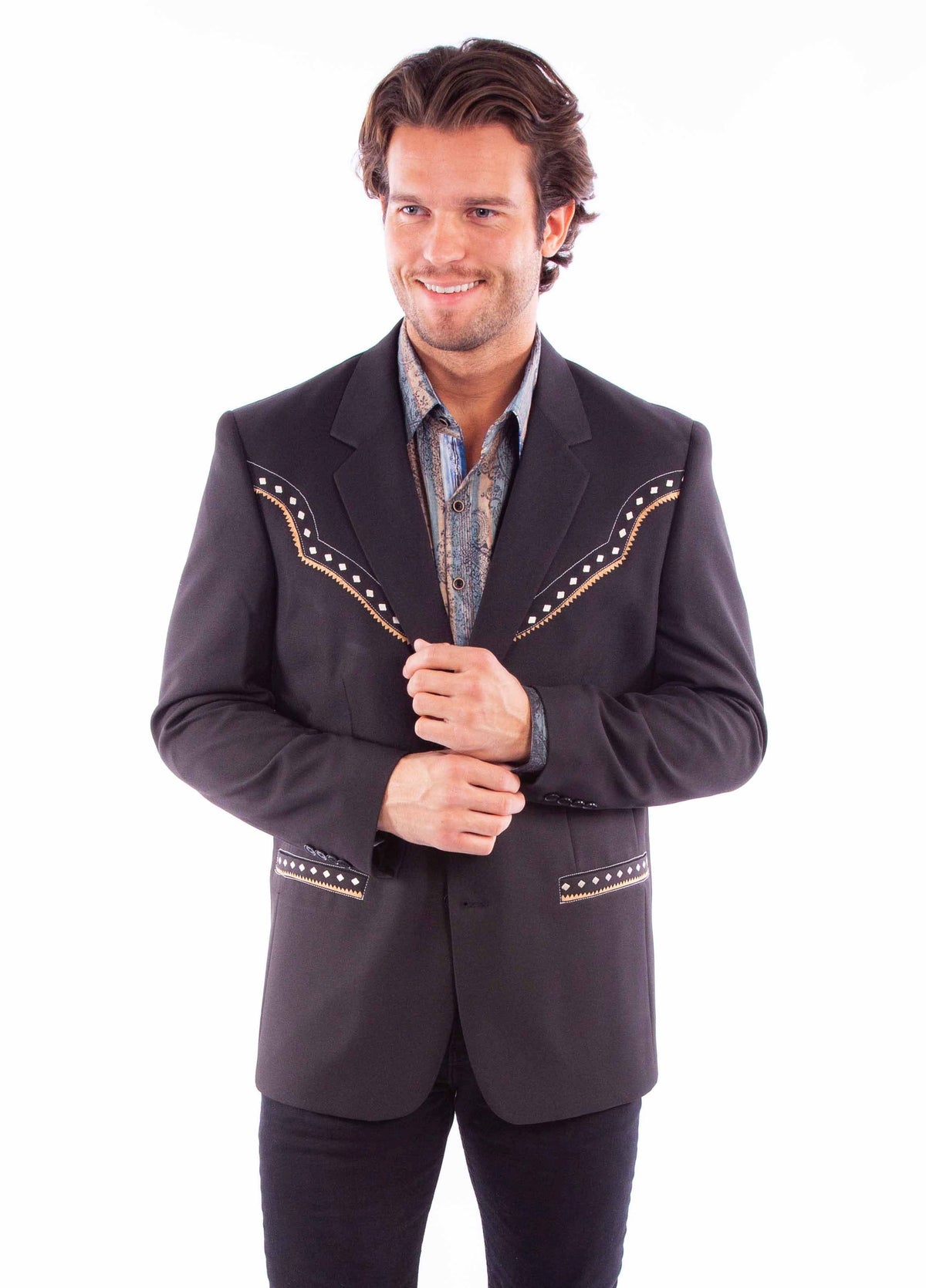 Scully Leather Black Cream Diamond Yoke Blazer - Flyclothing LLC