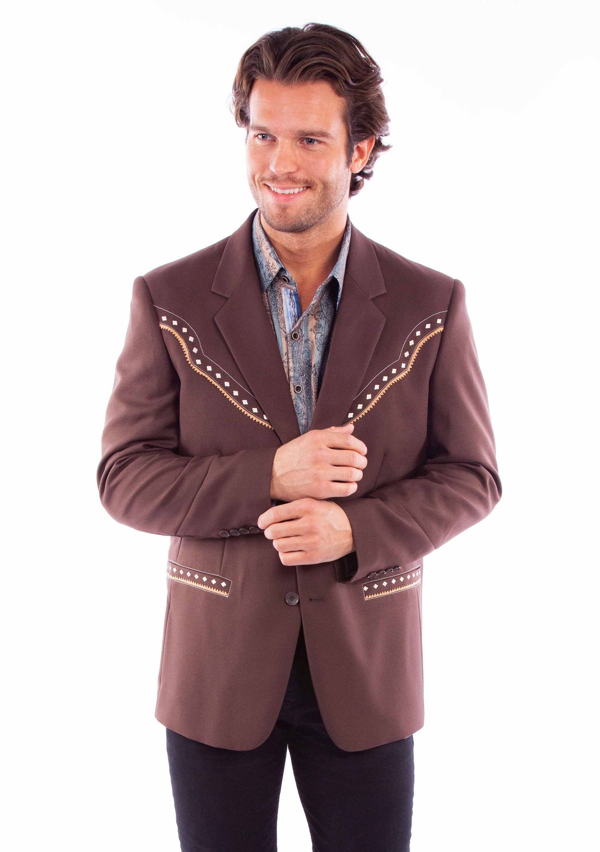 Scully Leather Diamond Yoke Mens Blazer Brown - Flyclothing LLC