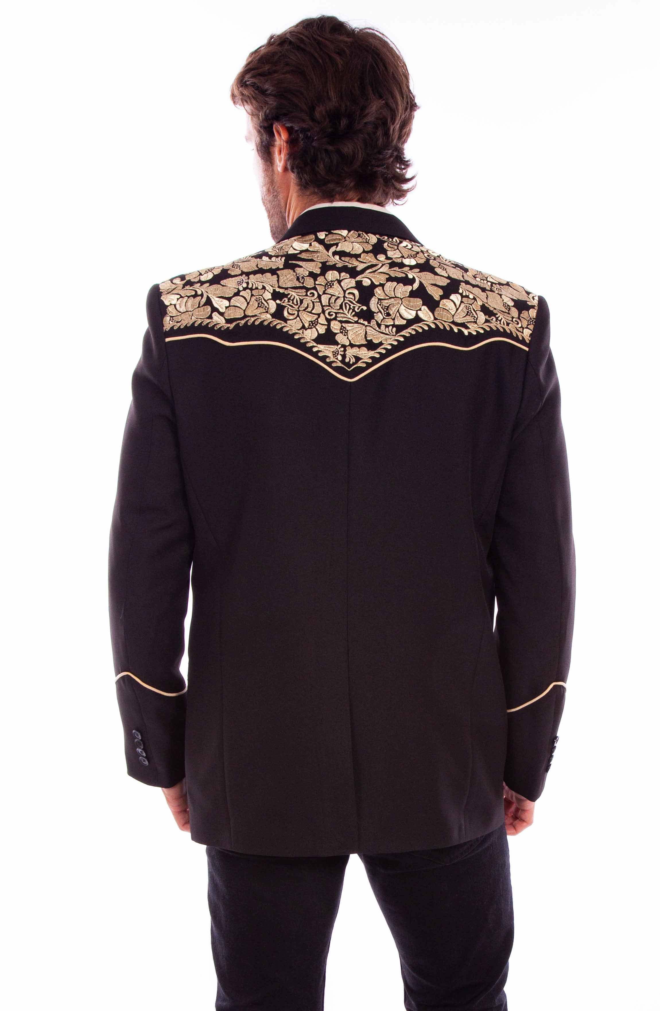 Western Scully Black-Gold Floral Embroidered Blazer