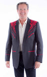 Western Scully Black-Red Floral Embroidered Blazer