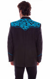 Western Scully Black-Turquoise Floral Embroidered Blazer