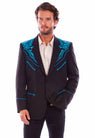 Western Scully Black-Turquoise Floral Embroidered Blazer