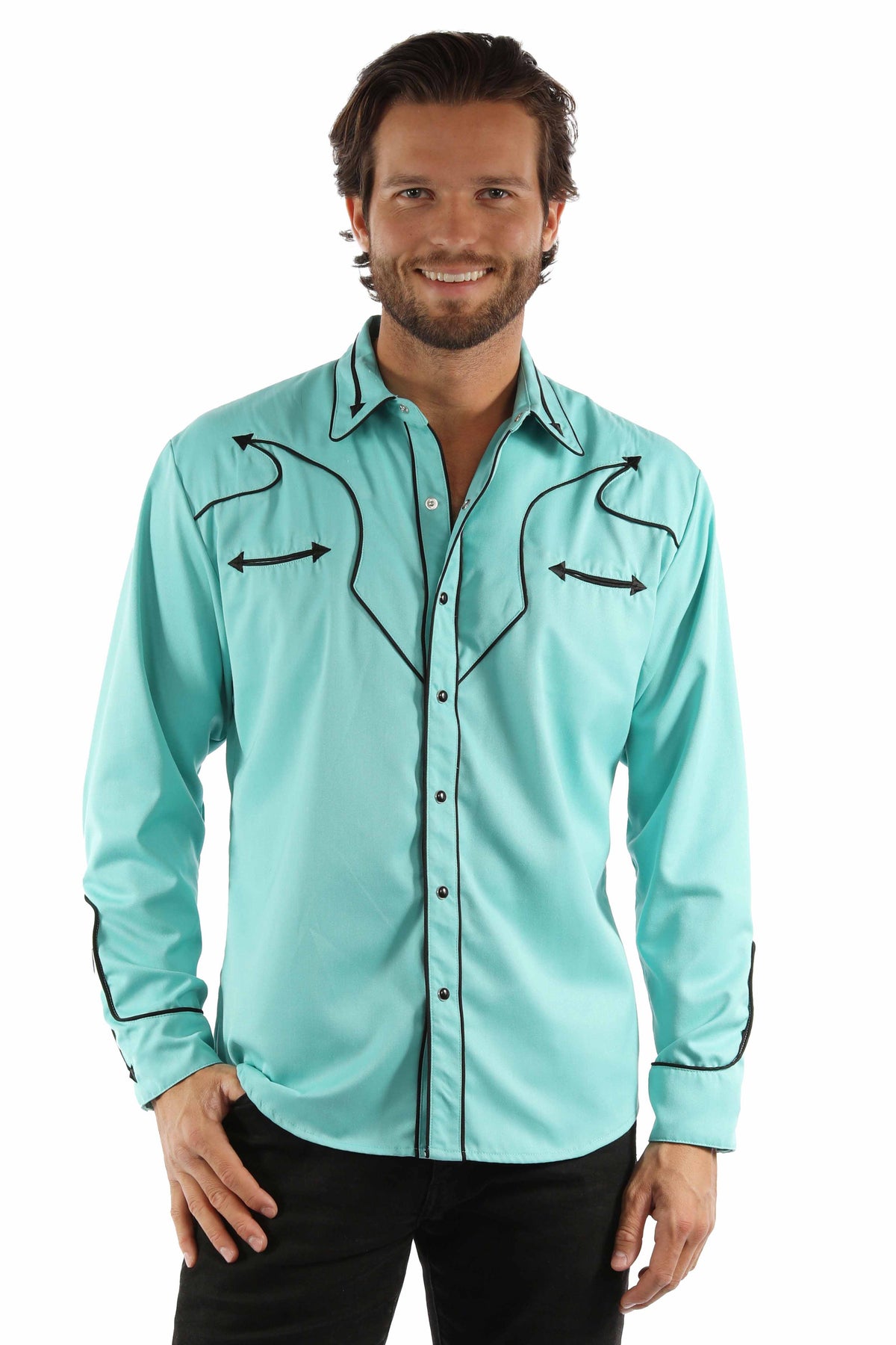 Scully Leather turquoise solid shirt with piping & arrows