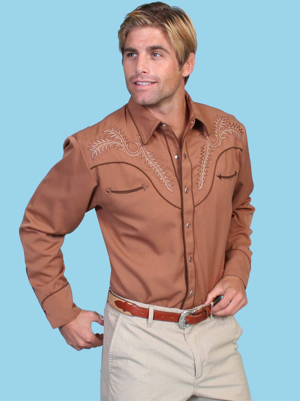 Scully Leather Brown Bootstitch Shirt