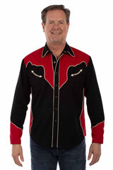 western scully red 65% polyester 35% rayon two-tone shirt w/side yokes