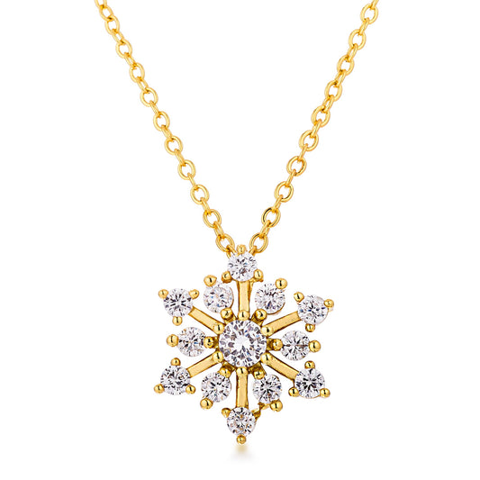 Contemporary Gold Plated CZ Snowflake Necklace - JGI