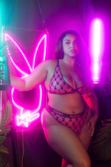 Playboy Flocked Bunny Bralette 2pc Set