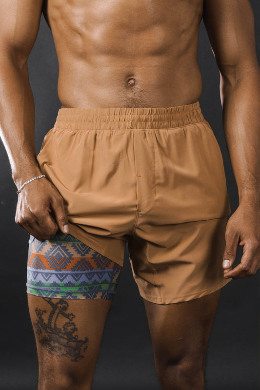 The Casual Thigh Day | Khaki Aztec Ball Hammock® 7 Inch Athletic Shorts