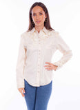 Scully Leather Western Ivory Floral Embroidered Shirt - Flyclothing LLC