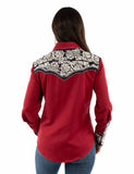 Western Scully Red White & Blue Floral Tooled Embroidered Blouse