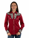 Western Scully Red White & Blue Floral Tooled Embroidered Blouse