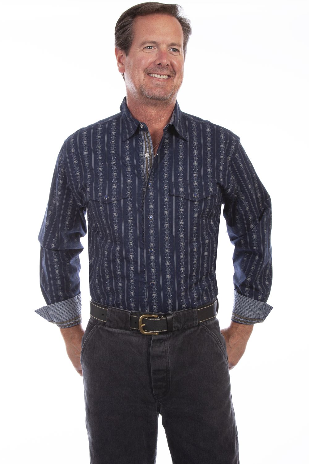 Scully Leather Navy SKULL STRIPE Shirt - Flyclothing LLC