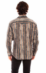 Scully Leather taupe paisley stripe tencel shirt