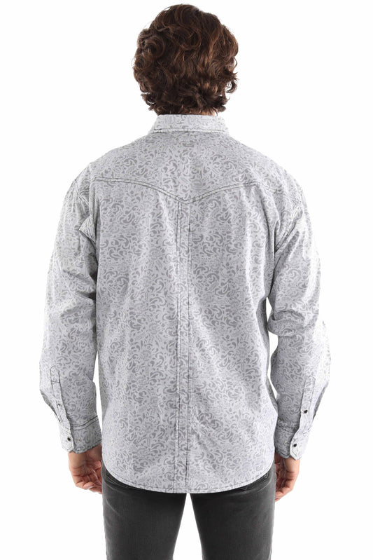 western scully grey 100% cotton stripe print signature shirt