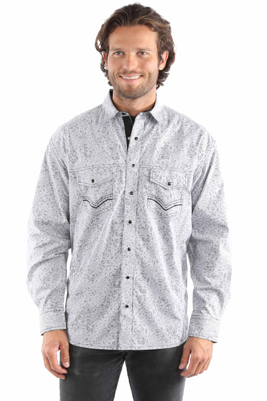 western scully grey 100% cotton stripe print signature shirt