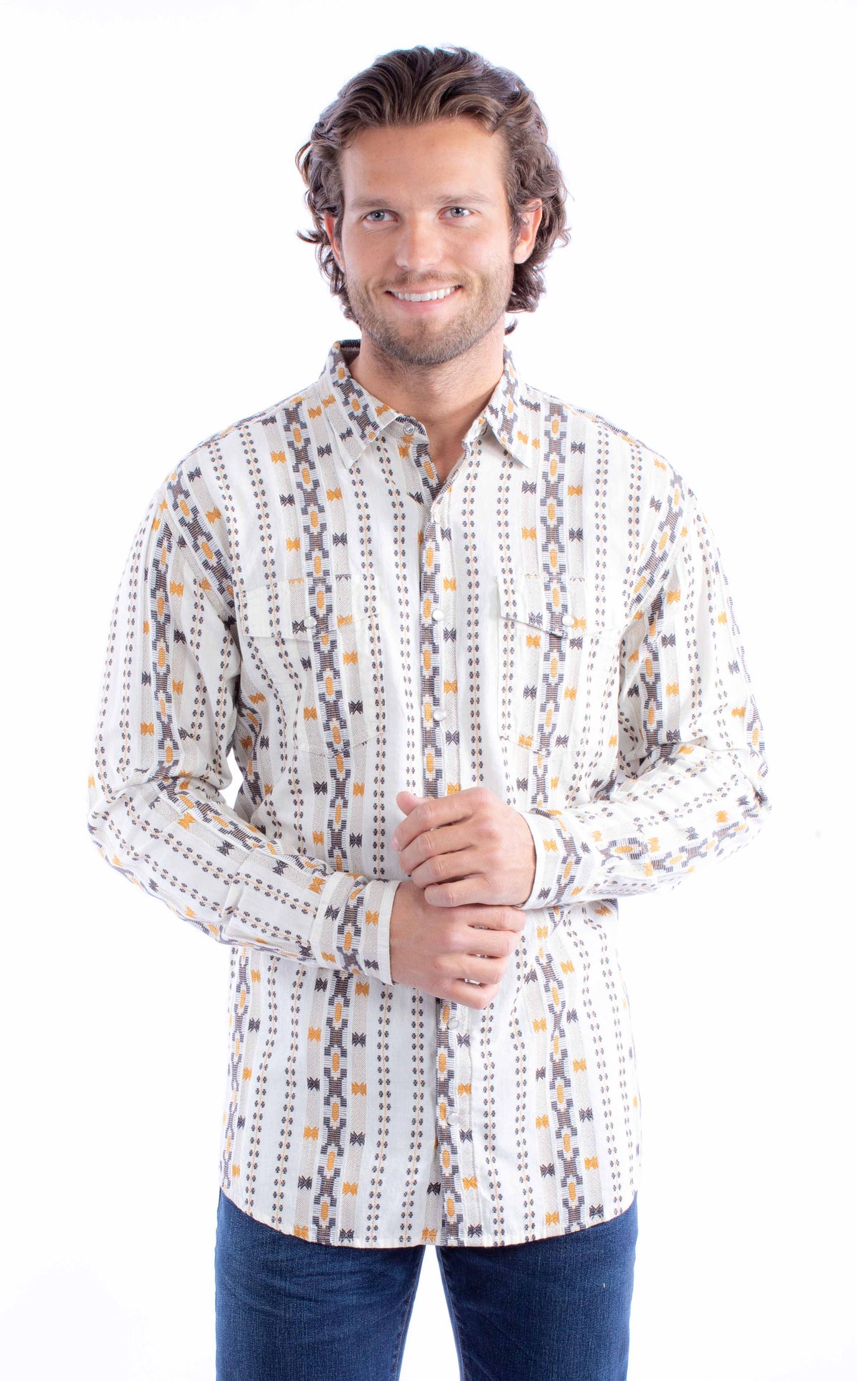 western scully natural 100% cotton dobby stripe signature shirt