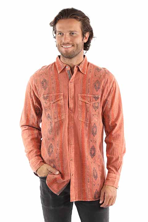 Scully Leather Rust Overdyed jacquard signature shirt