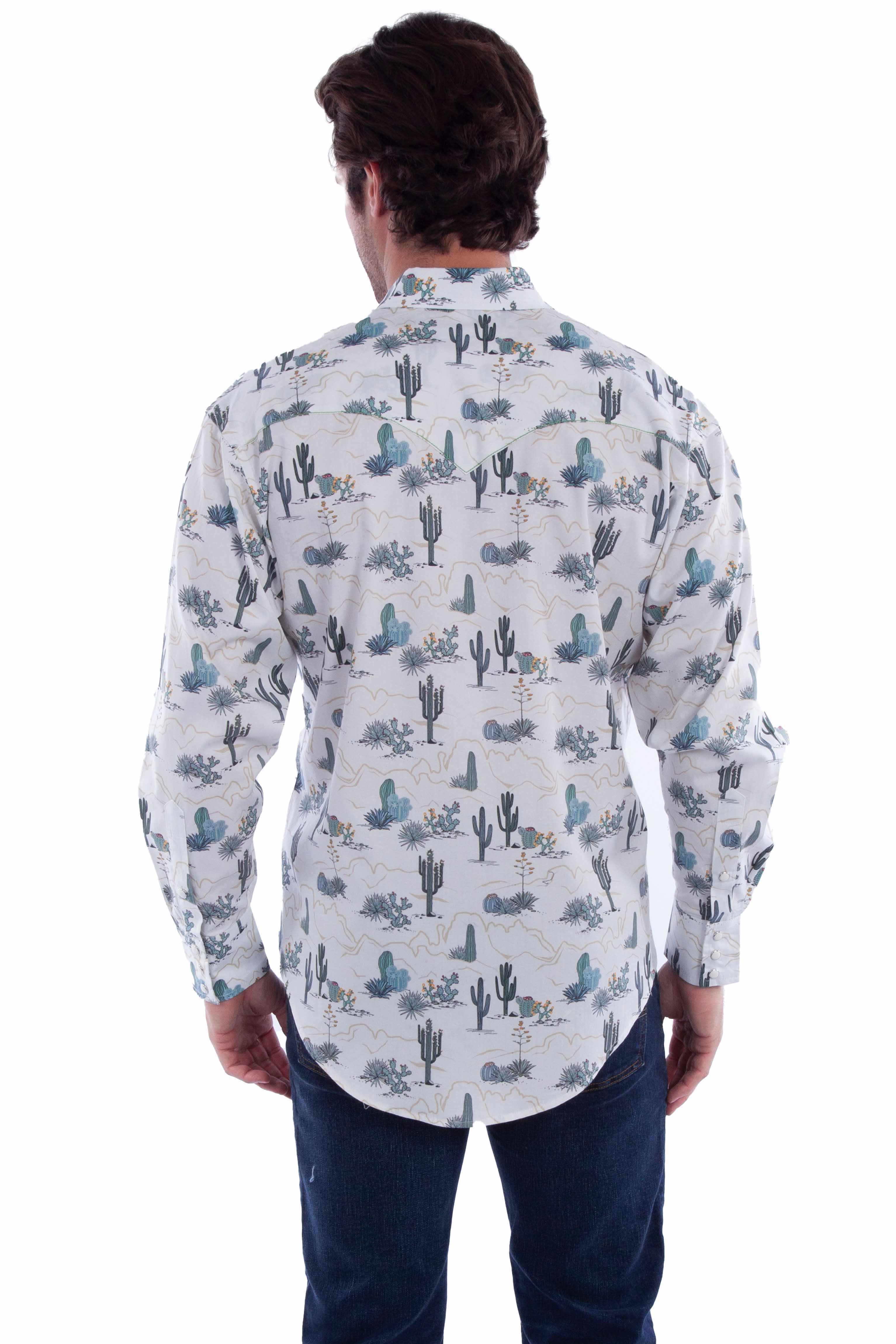 Scully Leather White Cactus Print Shirt Ps-357