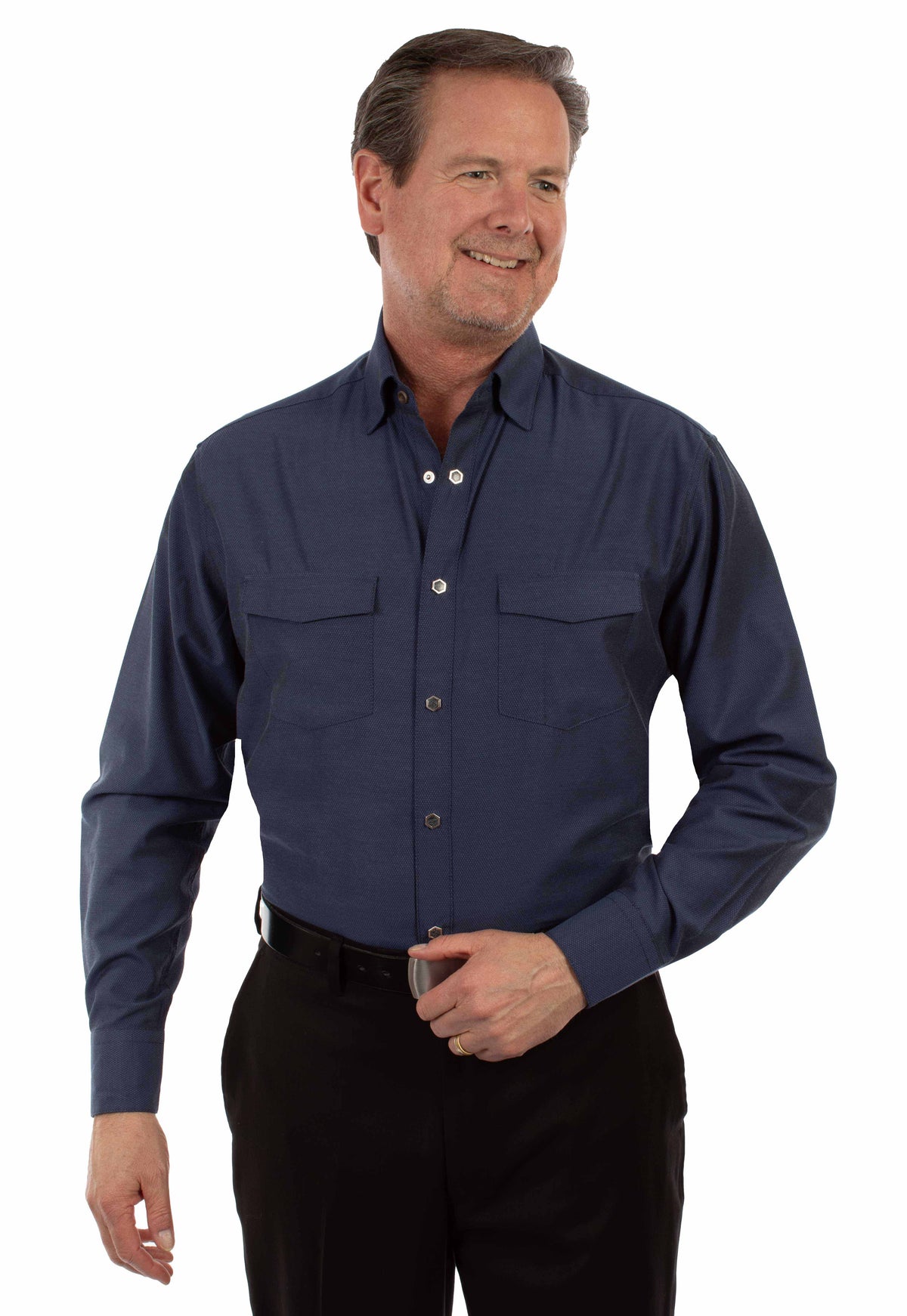 Scully Leather Blue Two-Tone Dress Shirt