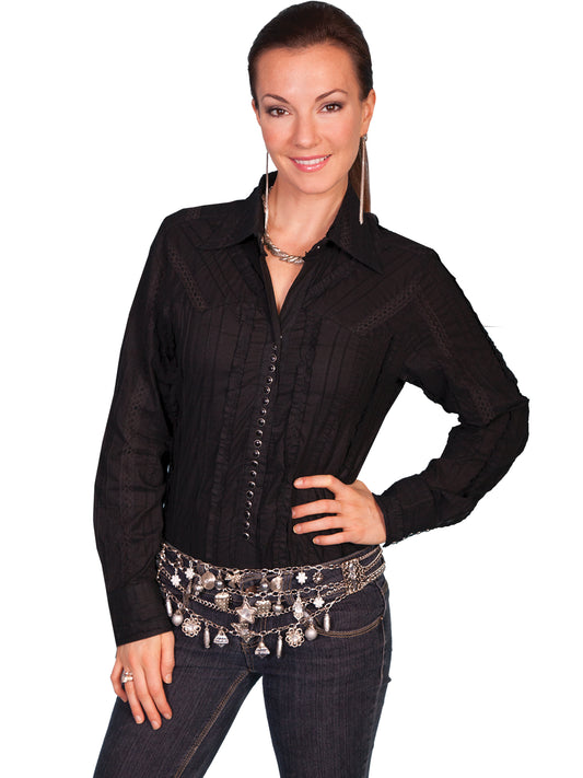 Honey creek black lace stripe blouse