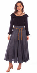 Cantina charcoal acid wash skirt w/beaded cord belt