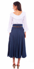 Cantina dark blue acid wash skirt w/beaded cord belt