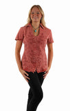 Scully Leather Cantina Short Sleeve Emb. Blouse Red - Flyclothing LLC