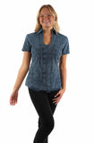 Scully Leather Cantina Short Sleeve Emb. Blouse Navy - Flyclothing LLC