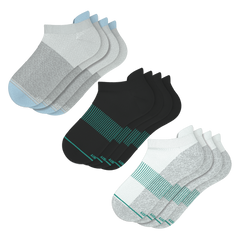 Versatile Solids Mix Pack | Blue Tri Color Block and Solids Heel Hammock™ Ankle Socks 6 Pack