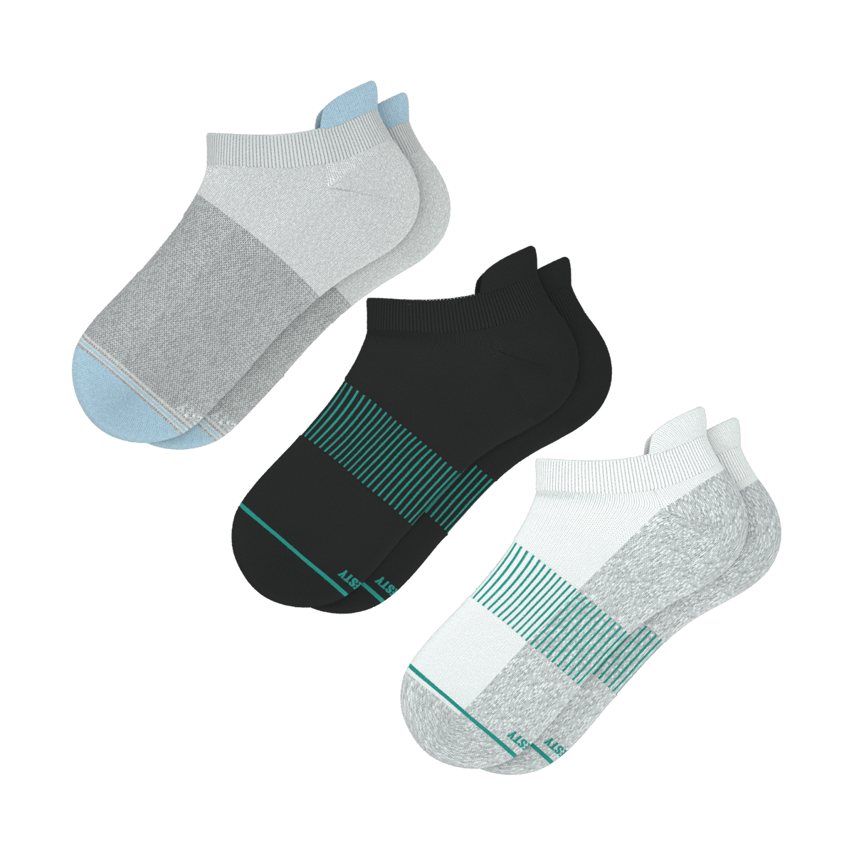 Versatile Solids Mix Pack | Blue Tri Color Block and Solids Heel Hammock™ Ankle Socks 3 Pack