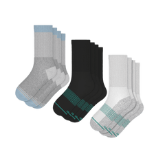 Versatile Solids Mix Pack | Blue Tri Color Block and Solids Heel Hammock™ Crew Socks 6 Pack