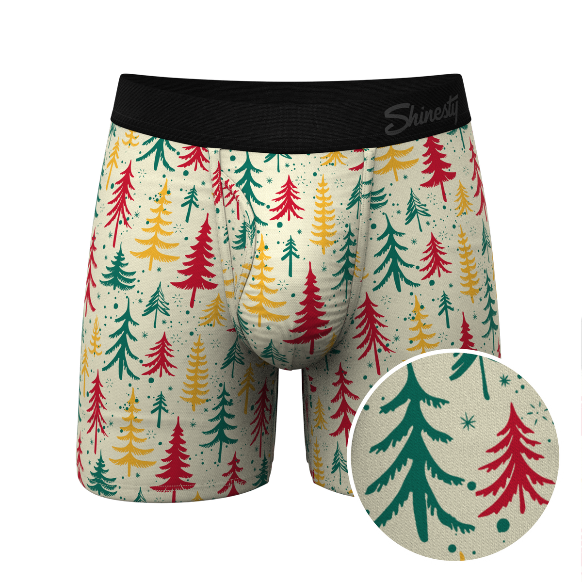 The Pine Tree Playboy | Retro Christmas Trees Ball Hammock® Pouch Underwear With Fly