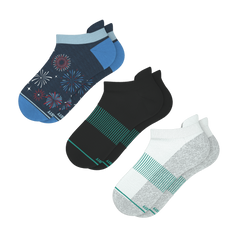 Solid and Pattern Mix Pack | Firework and Solids Heel Hammock™ Ankle Socks 3 Pack