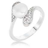 Rhodium Pearl Interlocked Double Teardrop Ring