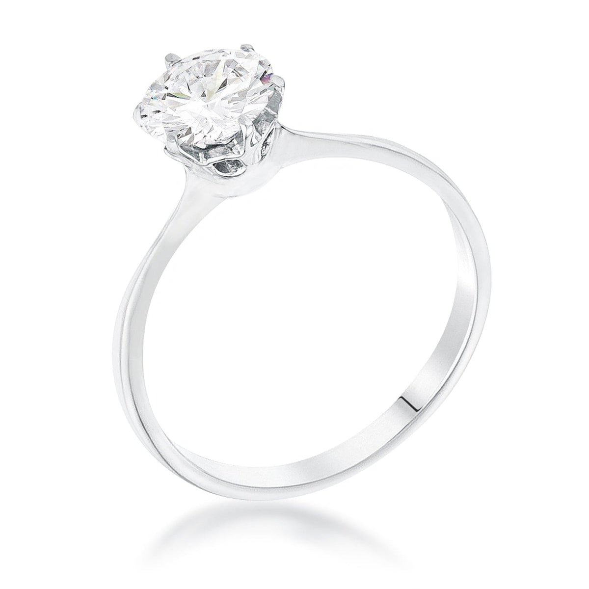 1 Carat Single Stone CZ Rhodium Classic Solitaire Ring - JGI