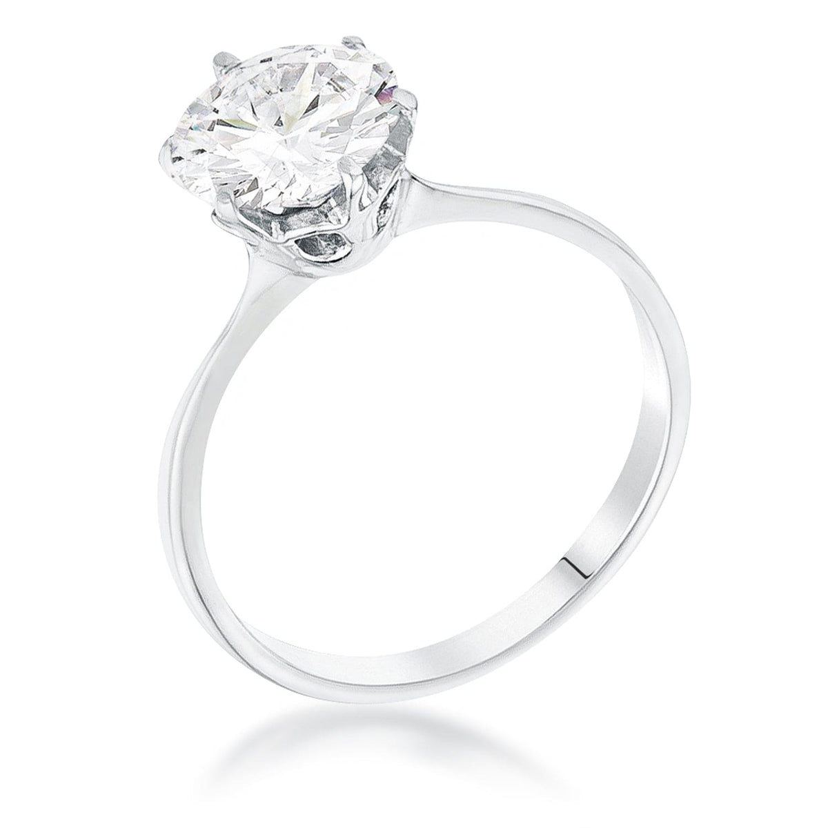 2 Carat Single Stone CZ Rhodium Classic Solitaire Ring - JGI