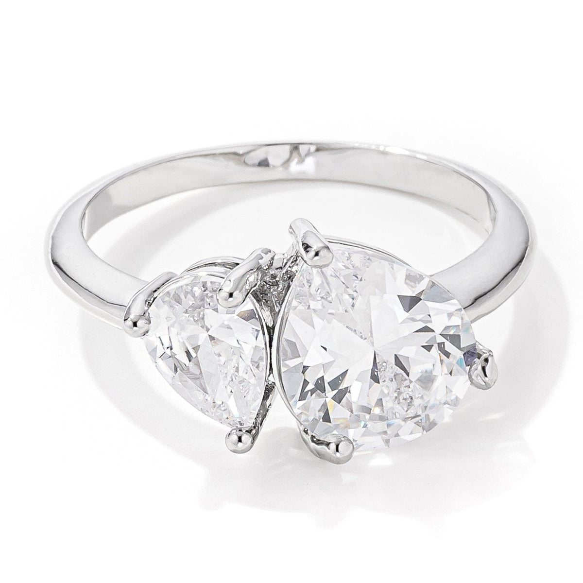 2.75ct Rhodium Plated Toi et Moi CZ Ring - JGI