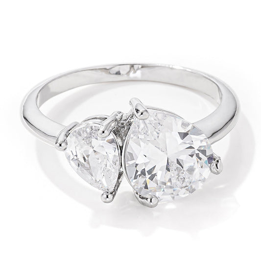 2.75ct Rhodium Plated Toi et Moi CZ Ring - JGI