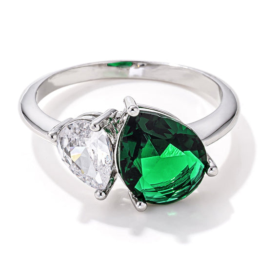 2.75ct Clear & Emerald Green CZ Toi et Moi Ring - JGI