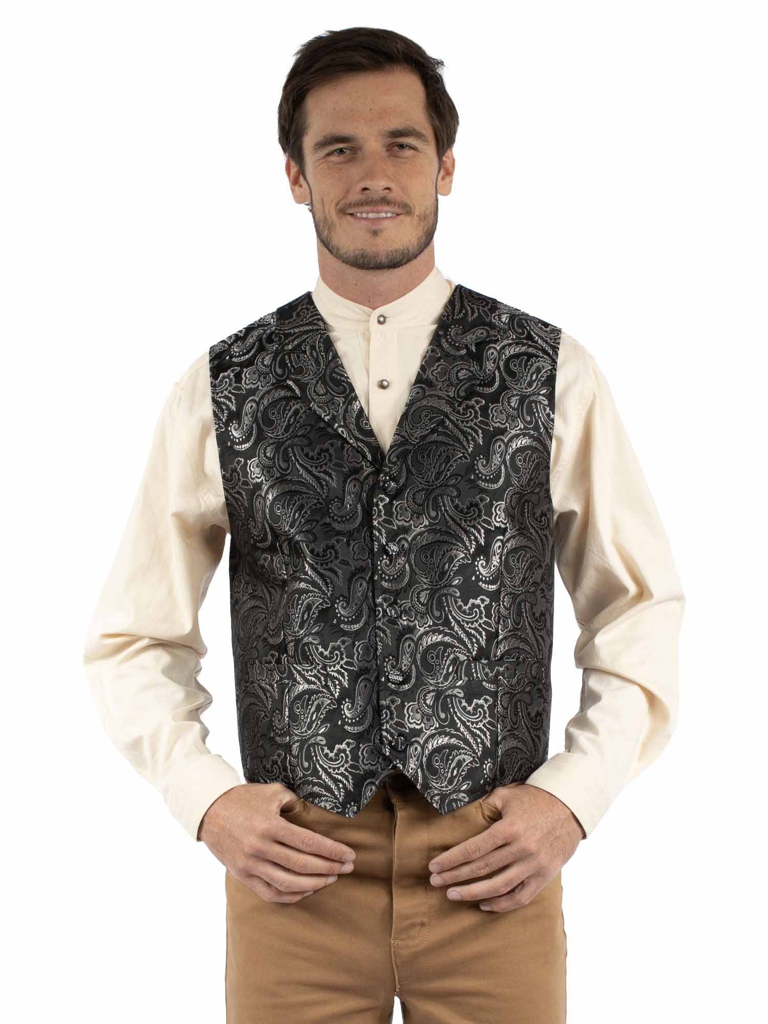 Scully Leather Black Paisley Vest Rw364