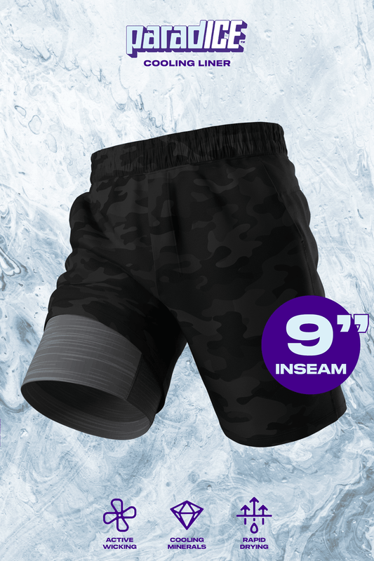 The Darkside | Black and Grey Camo Ball Hammock® 9 Inch Athletic Shorts