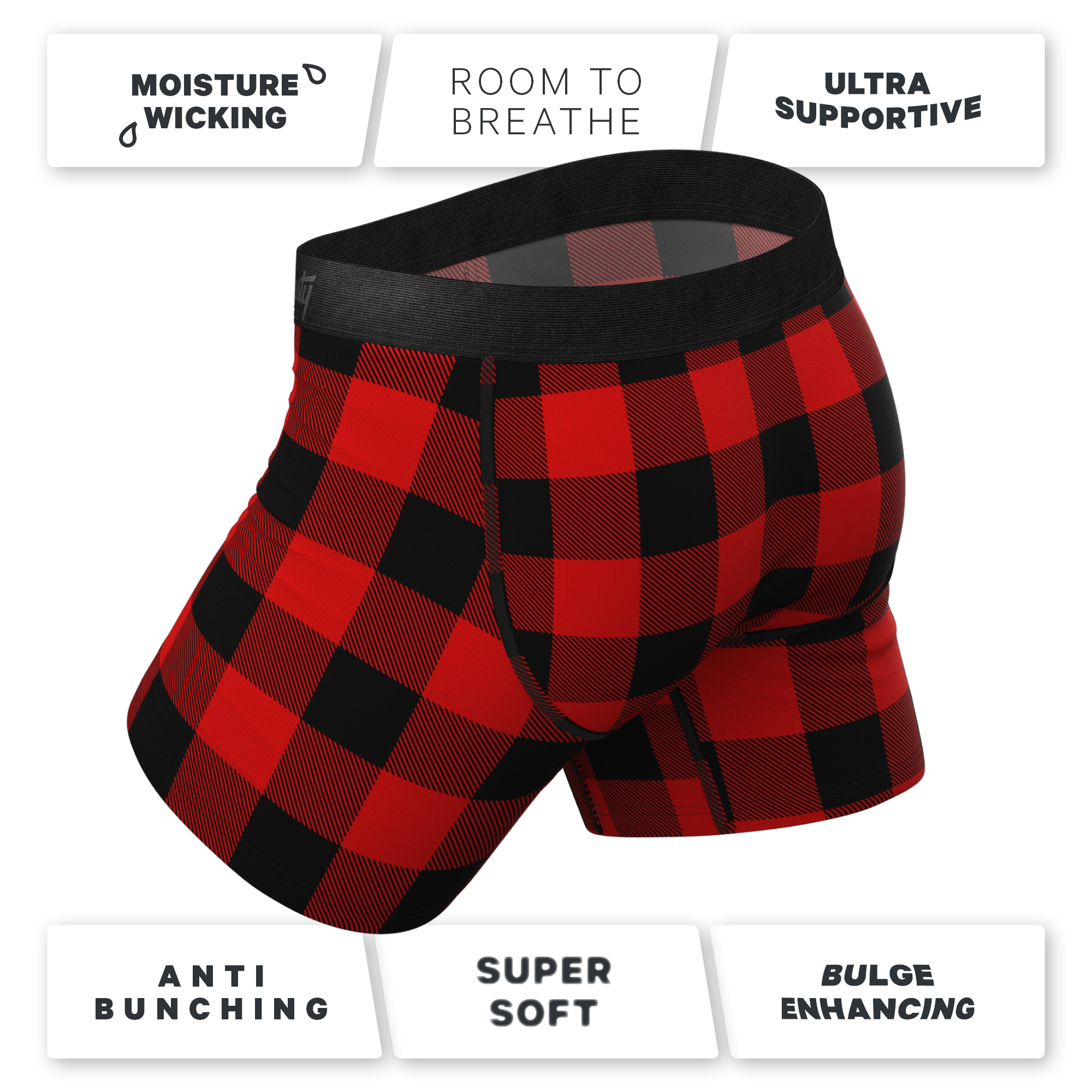 The Red & Black Lumberjack | Buffalo Check Ball Hammock® Pouch Underwear With Fly