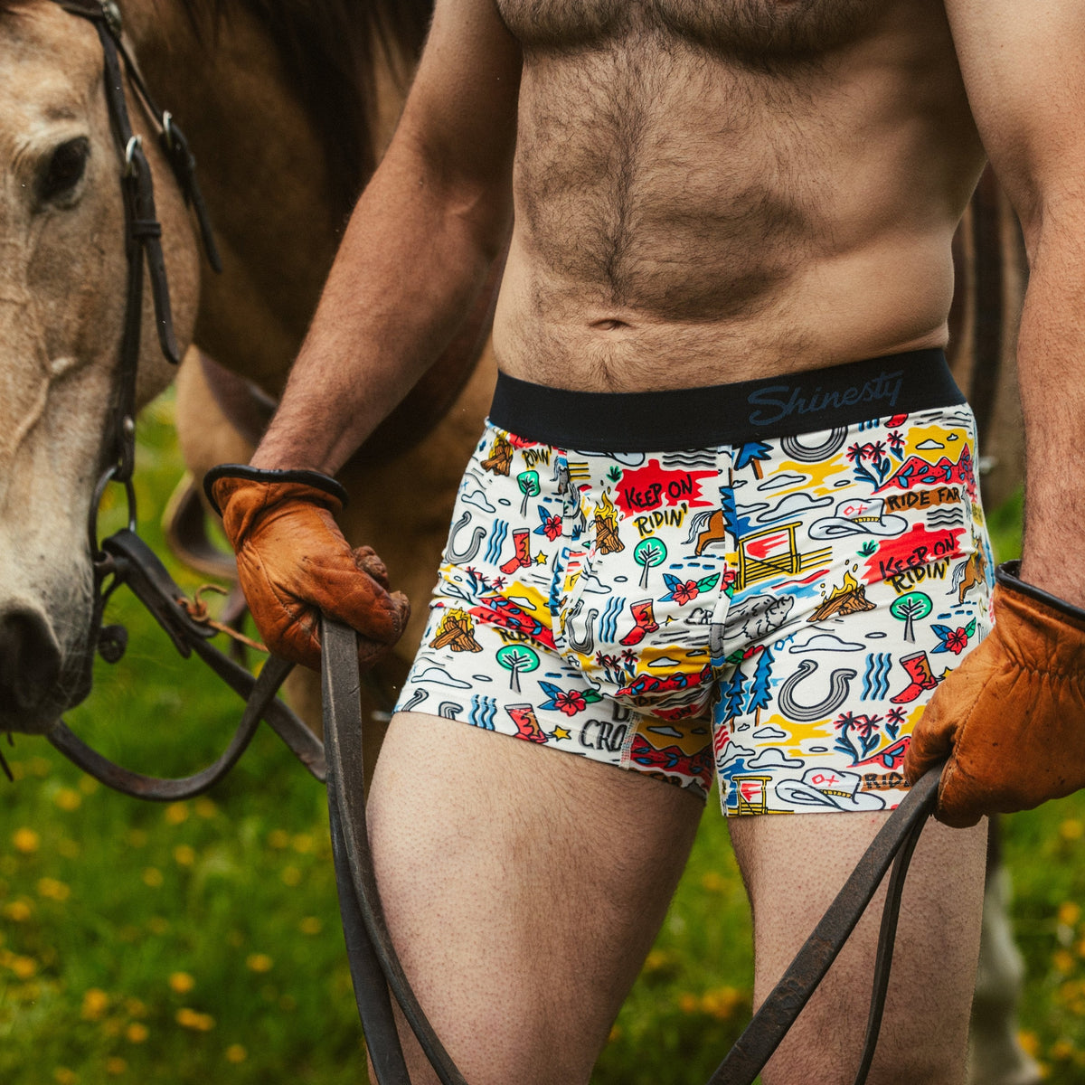 The Rowdy Rodeo | Western Map Shinesty x Diamond Cross Ranch Ball Hammock® Pouch Underwear With Fly