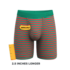 The Stripe Club | Christmas Striped Long Leg Ball Hammock® Pouch Boxers With Fly