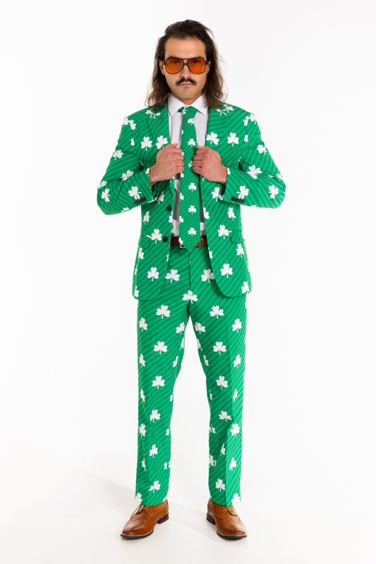 The Blarney Bagpiper | Diagonal Striped Clovers Suit - Shinesty